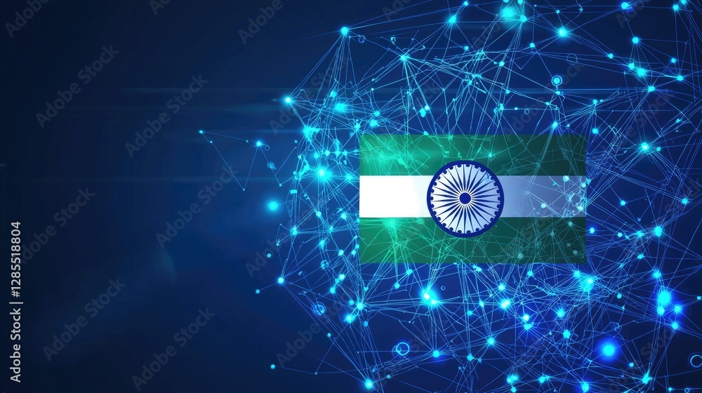 Aufkleber digital indian flag with abstract network technology background