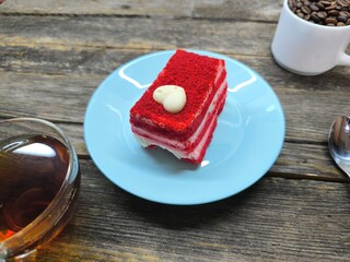 Delicate juicy blueberry cake lies on a plate