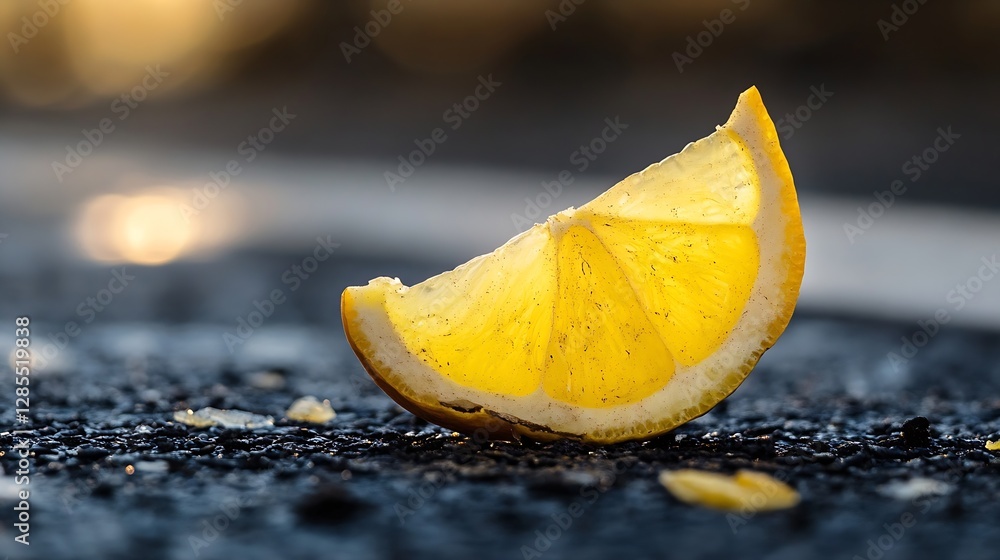 Poster beautifully lit slice of lemon on a textured surface highlighting freshness and vibrancy : generativ
