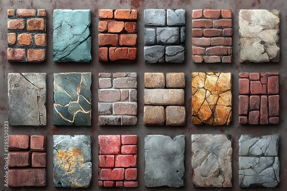Poster pattern seamless texture for game, colorful bunch of different colored bricks displaying a vibrant a