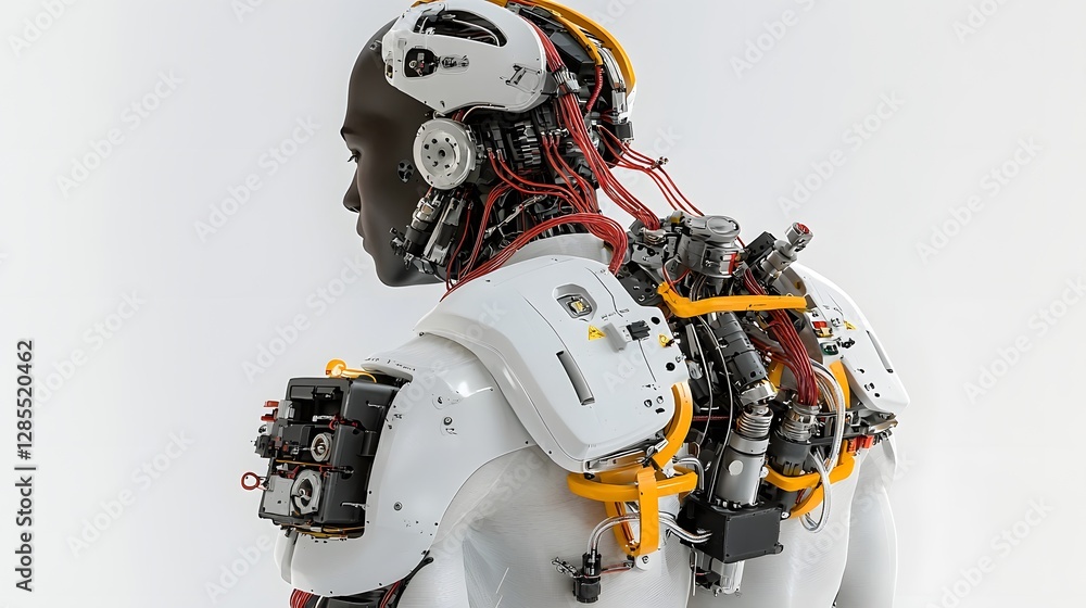 Poster exposed section of a cyborg s shoulder revealing the intricate inner workings of servo motors flexib