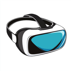 High-tech virtual reality (VR) goggles with a sleek black and white design and blue lens, perfect for gaming, virtual experiences, and immersive content
