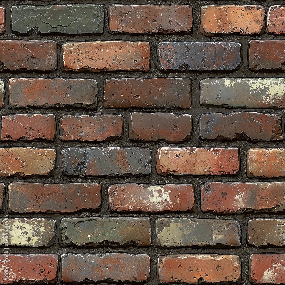 Poster pattern seamless texture for game, detailed view of a brick wall showcasing numerous bricks with var