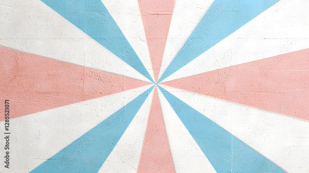 Poster faded retro starburst pattern in soft pastel pink and blue hues with a subtle paper grain texture mi