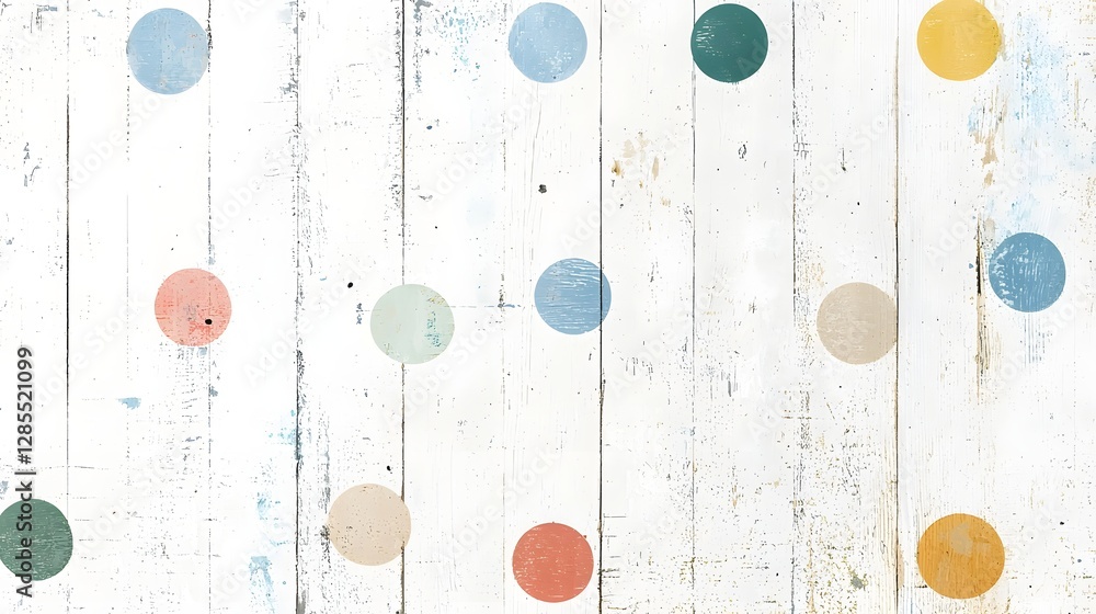 Aufkleber Faded Soft Pastel Polka Dot Pattern Overlaid on a Worn Distressed Texture Creating a Background with a Calming Subtle Aesthetic