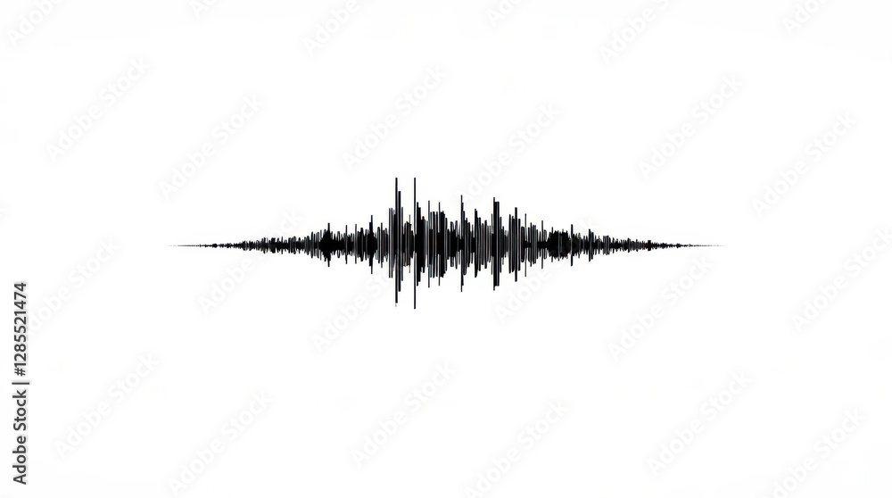 Poster abstract black line graph with fluctuating peaks and valleys illustrating data on white backdrop.