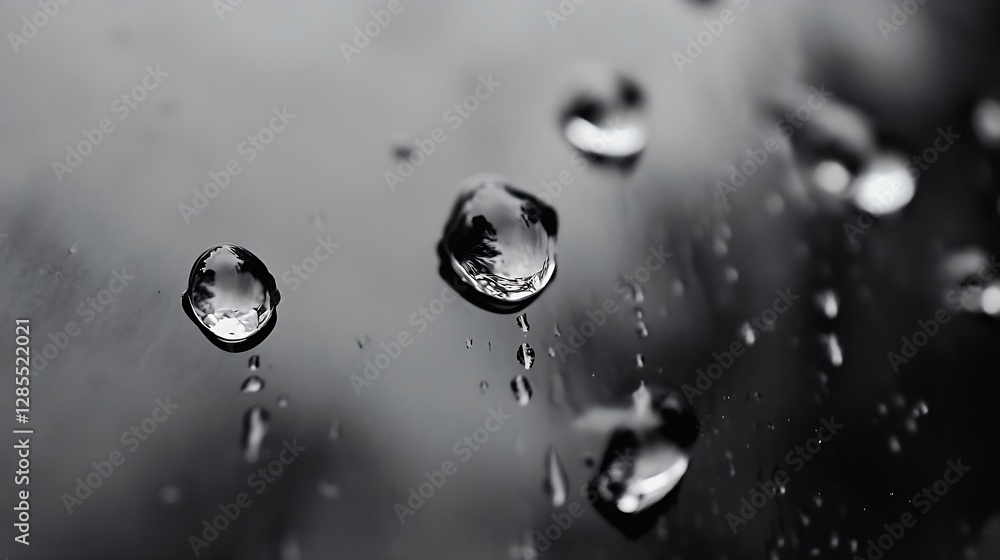 Poster close up of raindrops on a smooth surface captured in dark tones for creative projects : generative 