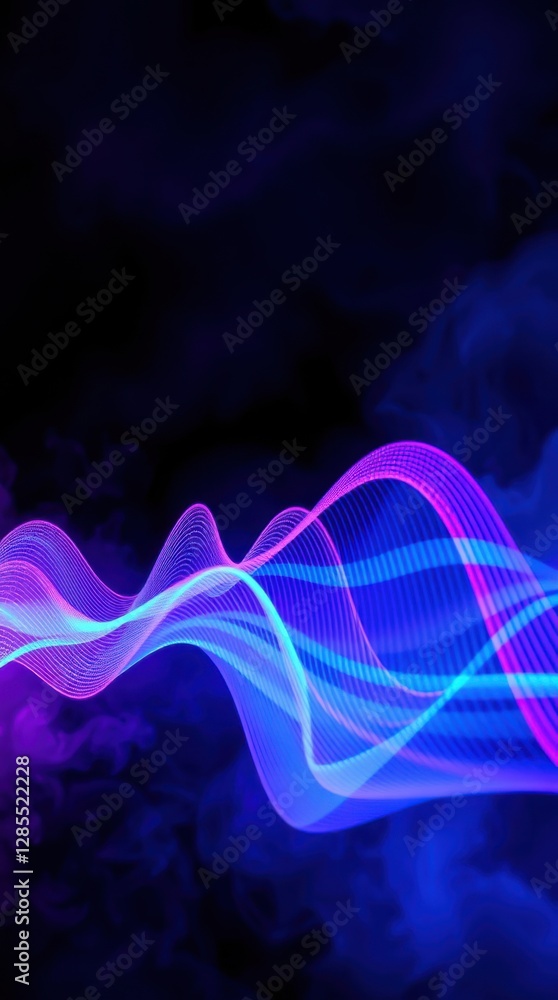 Aufkleber abstract neon waves flow through a dark space, creating a vibrant and dynamic digital landscape.
