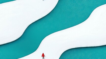 Obraz premium An aerial view of a person skiing down a snow-covered hill in the middle of a lake