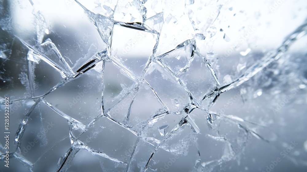 Poster Close up view of shattered glass with blurred background creating an abstract art effect : Generative AI