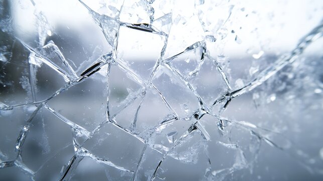 Close up view of shattered glass with blurred background creating an abstract art effect : Generative AI