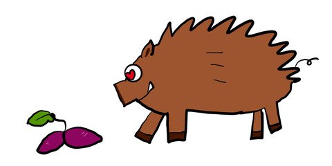 畑を荒らす猪のイラスト（イノシシ被害、害獣対策）