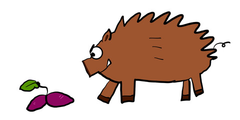 畑を荒らす猪のイラスト（イノシシ被害、害獣対策）