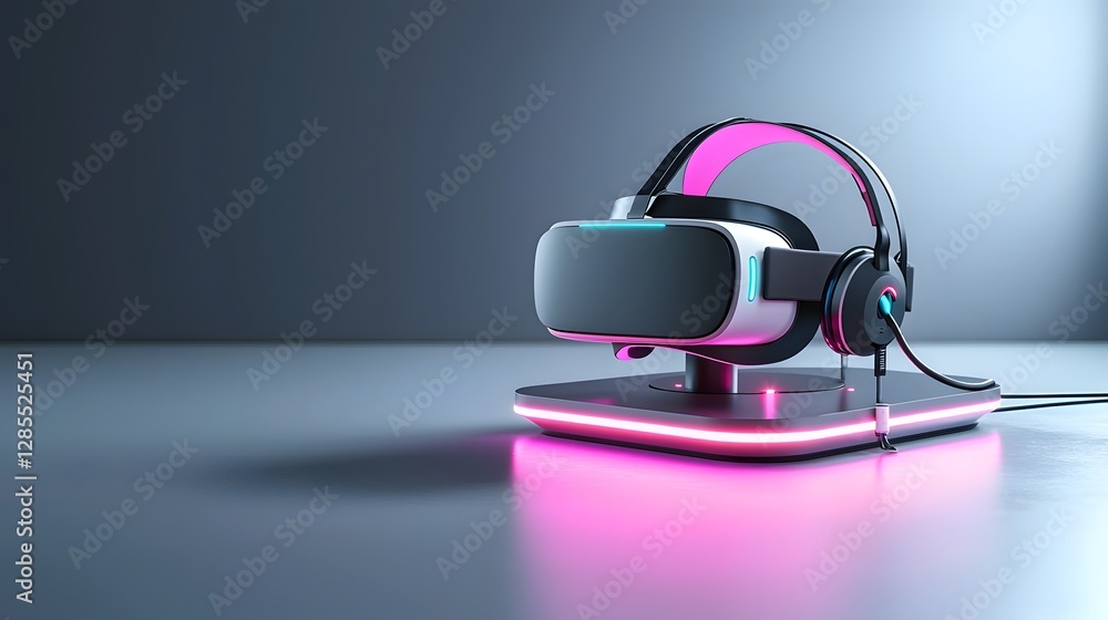 Aufkleber photograph of a virtual reality vr headset charging on a dedicated stand with an illuminated base sh