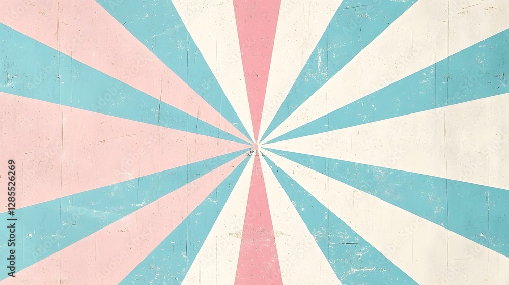 Poster retro inspired starburst pattern in a faded pastel color palette of pink and blue featuring a subtle