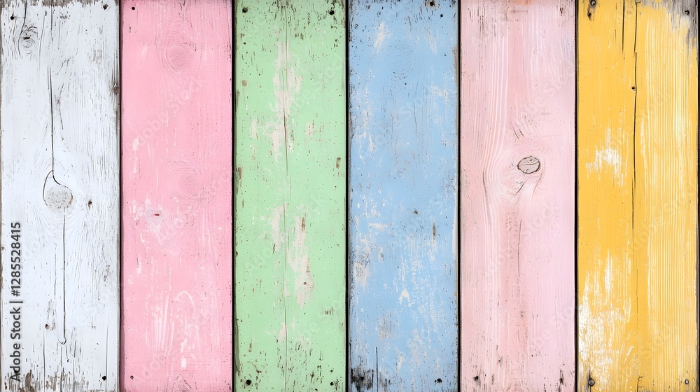 Aufkleber weathered and distressed wooden planks with a soft faded pastel paint finish creating a vintage rust