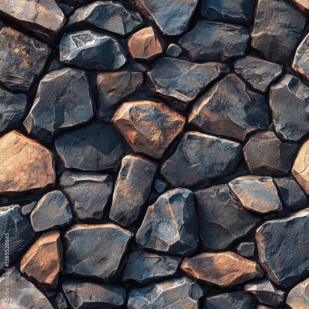 Poster pattern seamless texture for game, natural pile of rocks displaying unique shapes and textures that 