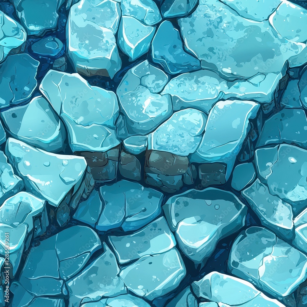 Poster pattern seamless texture for game, a pile of ice sitting on a frosty surface with a glimmering effec