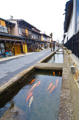 Carp canal at Hida Furakawa town, Gifu prefecture, Chubu, Japan. 