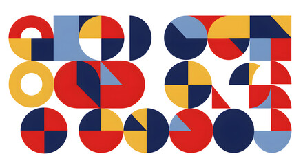 Geometric Shapes Pattern with Circles and Squares in Primary Colors