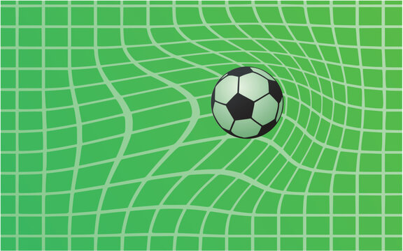 modern vector simple abstract background - soccer goal net with ball, green field,  cover or brochure geometric design template.