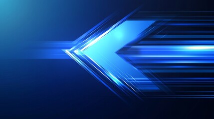 Abstract glowing blue arrow with lighting effects and a grid of lines on a blue background, representing a futuristic technology concept, highlighting high-tech advancements and digital innovation.