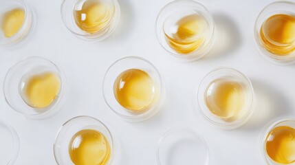 Lipid research in a laboratory with lipid samples in petri dishes. Featuring focus and study