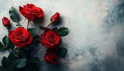 A stunning arrangement of red roses in various stages of bloom, perfect for Valentine's Day, Mother's Day, or floral-themed art designs.