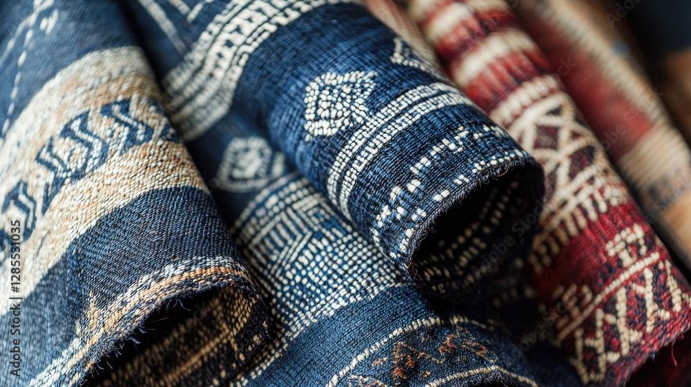 Poster close-up of colorful textured fabric with intricate patterns