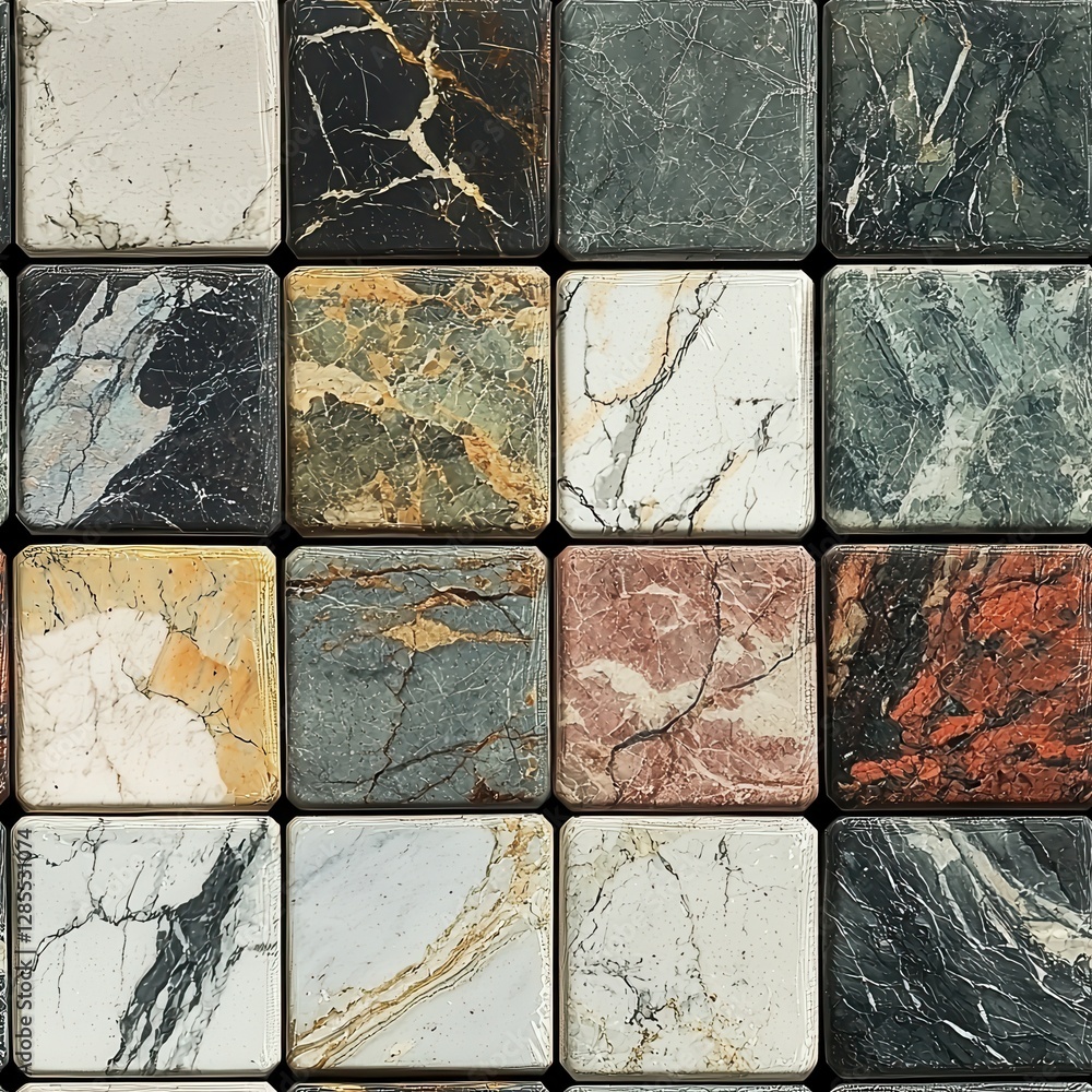 Poster pattern seamless texture for game, an extensive collection of elegant marble tiles showcasing variou