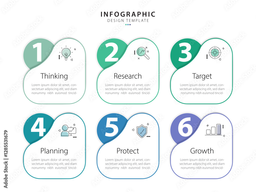 Aufkleber infographic template. 6 step timeline journey, flat simple infographics design template. presentatio