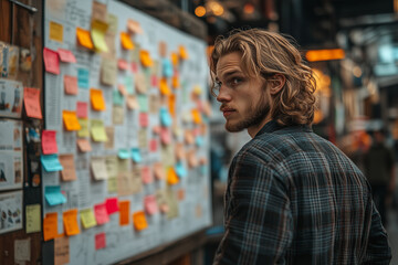 Fototapeta premium a man standing in front planning board