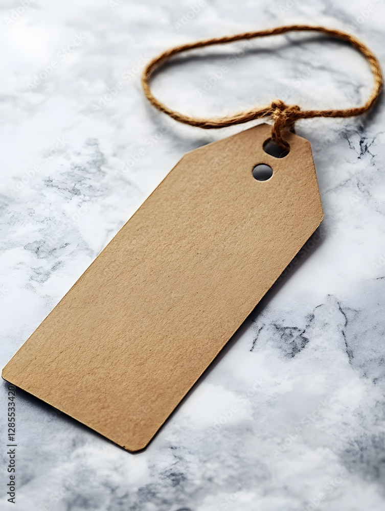Aufkleber minimalist natural brown kraft paper tag with string on marble background : generative ai