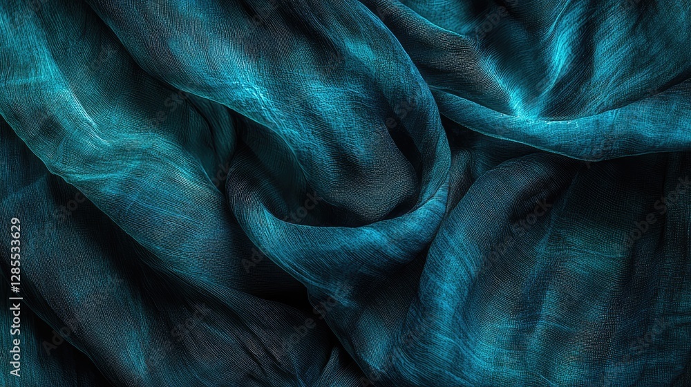 Aufkleber flowing turquoise fabric texture with soft waves and depth