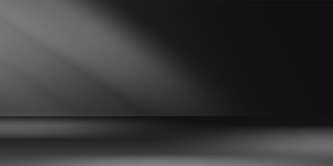 Limbo black background. Abstract dark gradient backdrop. Color wall of studio, room, stand for product display or photo. Modern banner with empty place for advertising text. Vector illustration.