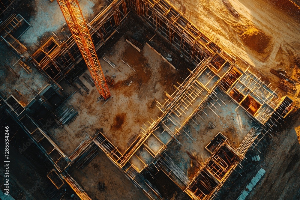 Poster high resolution visual of construction of a building seen from above