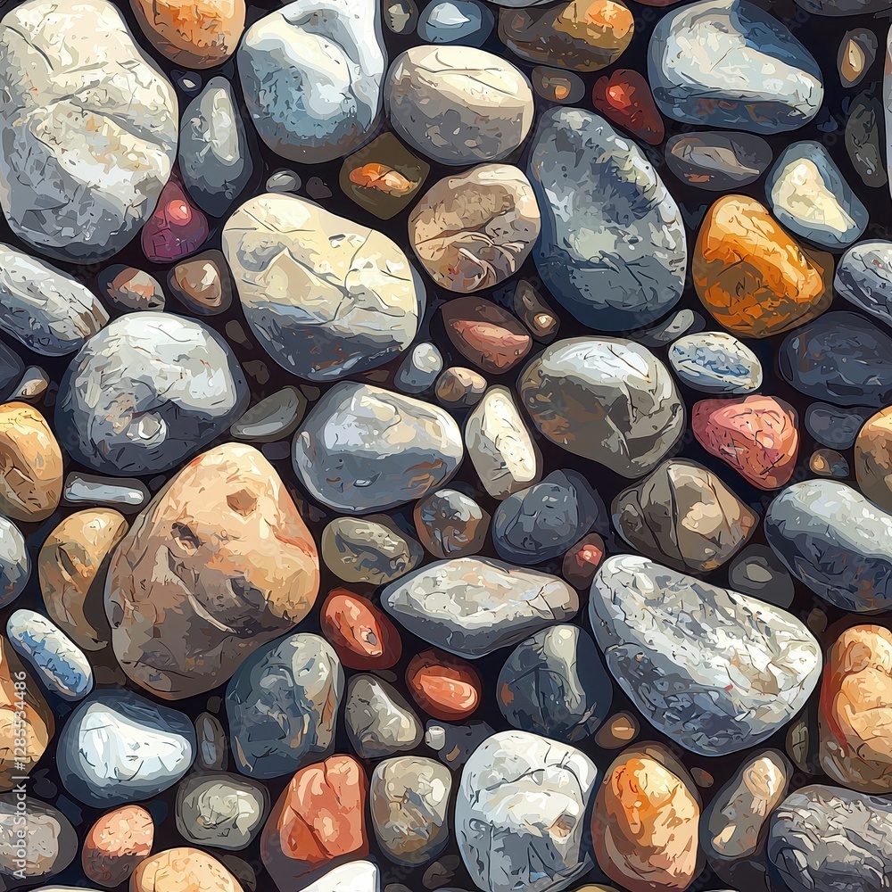 Poster a close-up view of a variety of rocks displaying unique shapes and textures in a natural landscape s