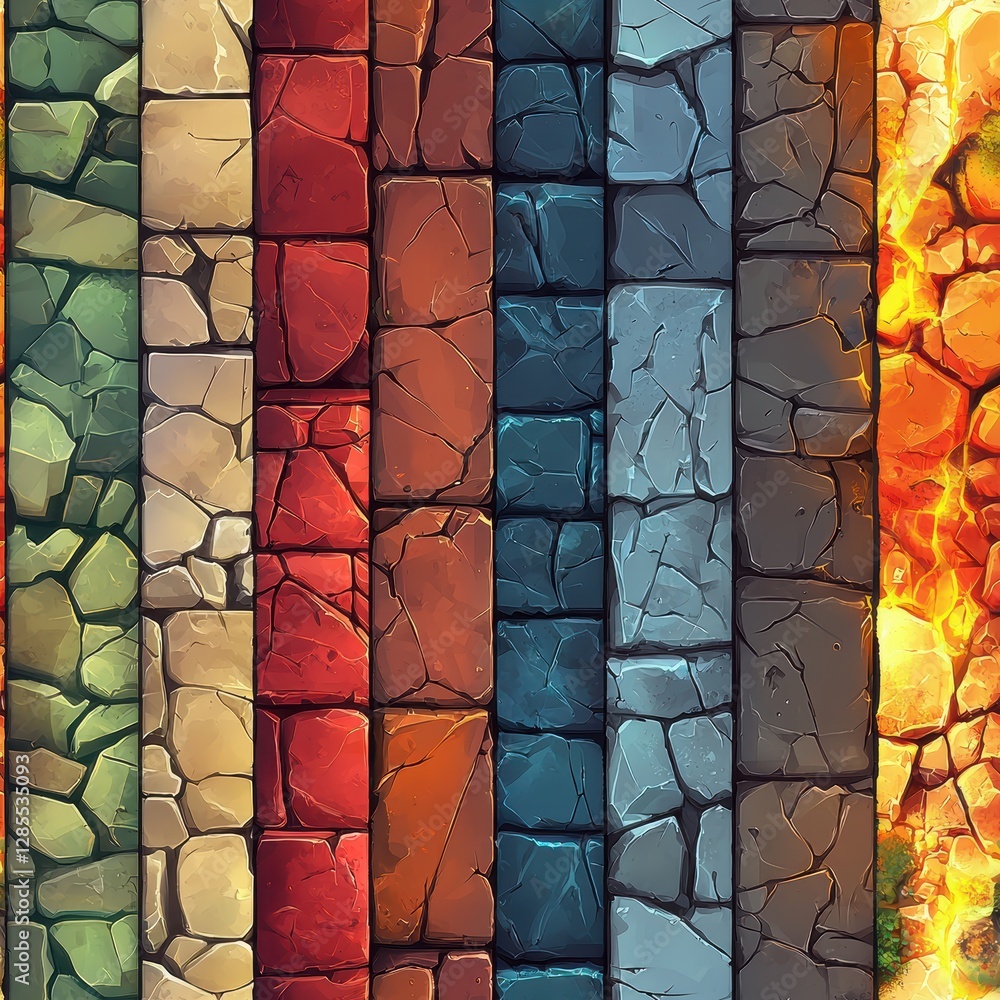 Poster a set of different colored stone textures displaying a variety of patterns and finishes in a natural