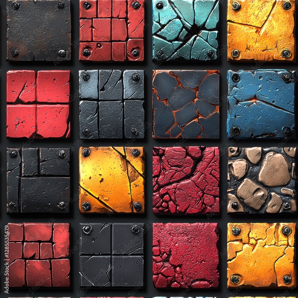 Poster a colorful collection of bricks displaying various shades and textures piled together in a creative 
