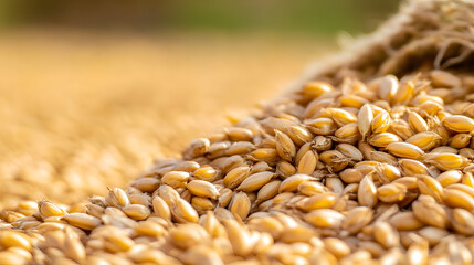 Obraz premium Close-Up of Barley Grains with Golden Hue and Textured Surface : Generative AI