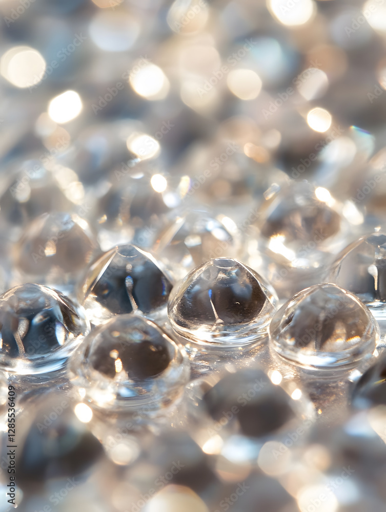 Fototapete closeup of sparkling transparent water drops with bokeh background : generative ai
