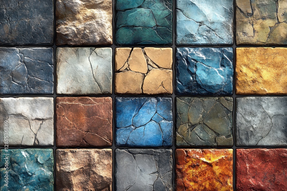 Poster a vibrant wall constructed with a variety of colored stones creating a unique and eye-catching visua