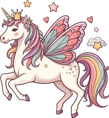 Magical Pastel Unicorn with Butterfly Wings Whimsical Fairytale Creature Design