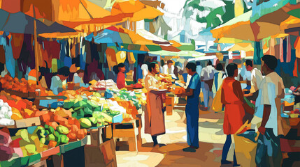 oil painting art market stall 