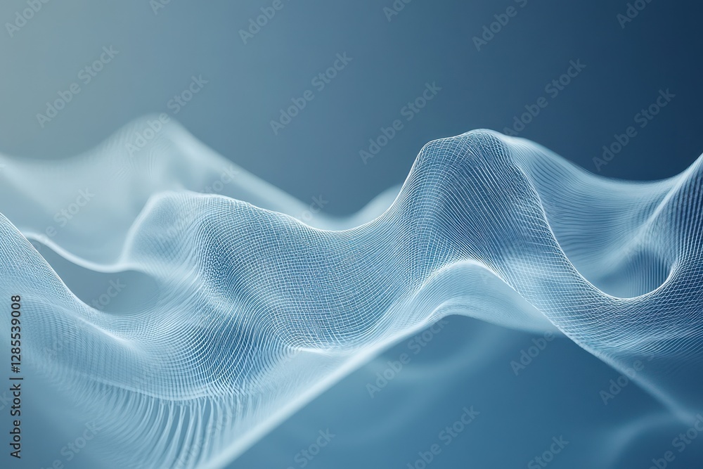 Poster light blue lines create dynamic waves on a calming blue background in a mesmerizing digital display,
