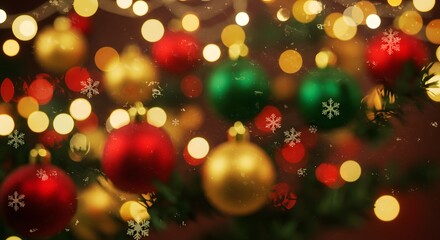 Festive Christmas Ornament Blurred Background with Warm Lights