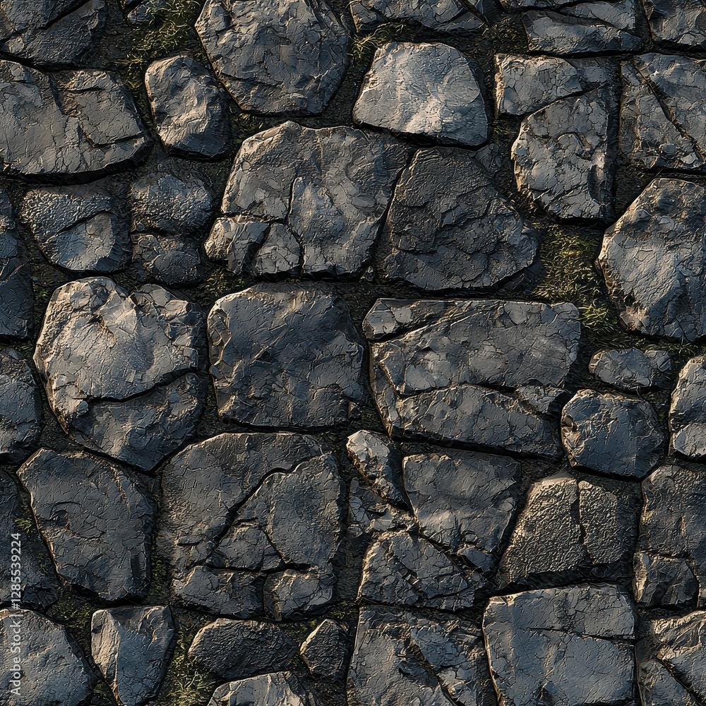 Poster pattern seamless texture for game, rustic stone wall featuring an intricate clock that adds a unique