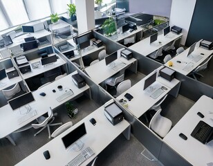 White office cubicles, top view