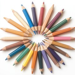 Fototapeta premium Colorful Pencils Arranged in a Circle on White Background