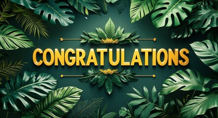congratulations lettering on jungle leaves background